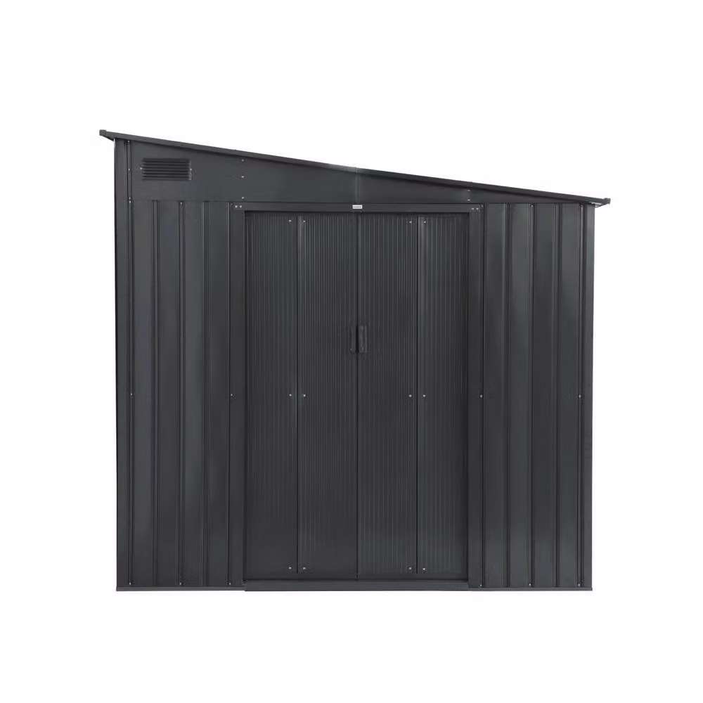 sweeek 5.5m2 Galvanised Steel Pent Garden Shed with Sliding Doors and Anchoring Kit in Anthracite Grey, H 257 cm x W 214 cm x D 193 cm – 2