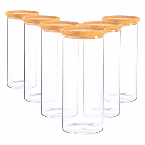 Argon Tableware Scandi Glass Storage Jars with Cork Lids, 1.5 l, 6 Pack, Transparent