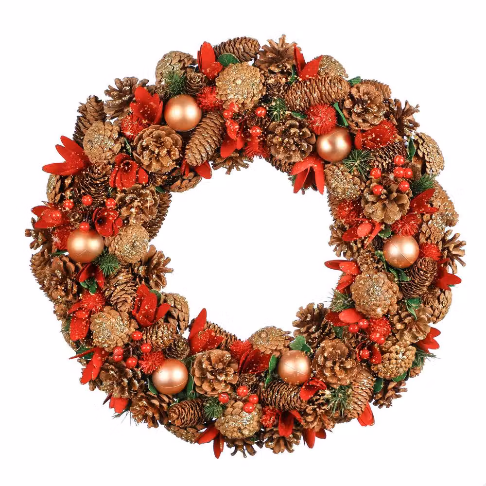Dibor Traditional Giant Canterbury Floral Front Door Wreath in Red, Gold and Green, Diameter: 50 cm – 2