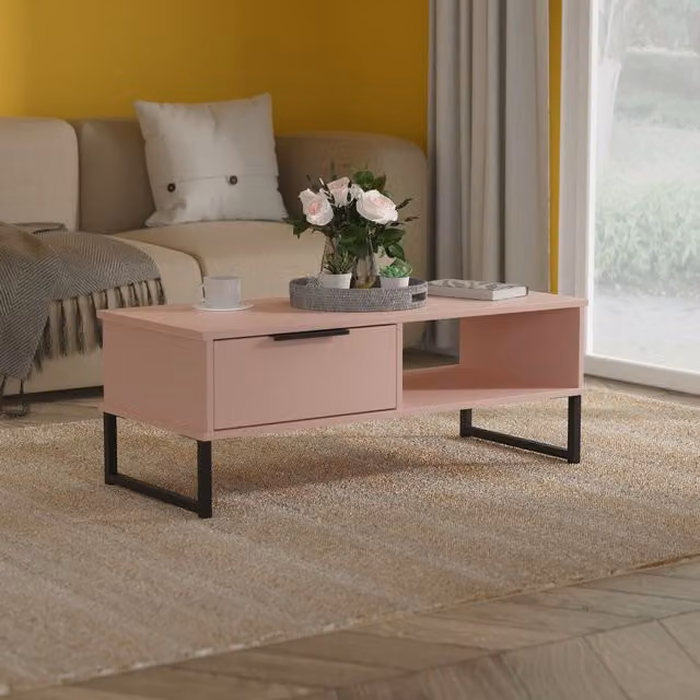 Ready Assembled 2 U Fuji 1 Drawer Coffee Table in Dusty Pink