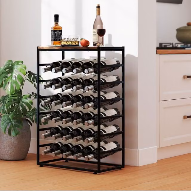 Levede 6-Tier Freestanding 30-Bottle Wine Rack in Black and Brown Industrial Metal and Wood