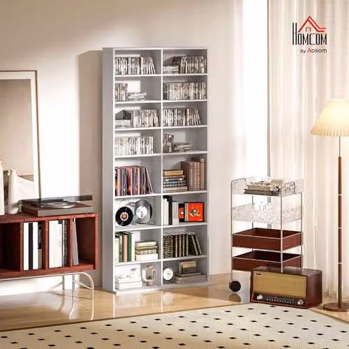 HOMCOM White Media Storage Unit with 18 Compartments and Adjustable Shelves – 2