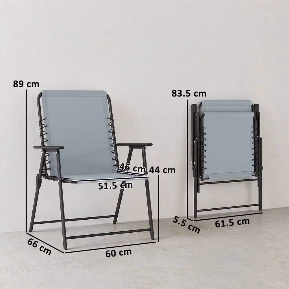 FLAVORA Grey Folding Garden Chairs with Armrests and Textilene Fabric – 2