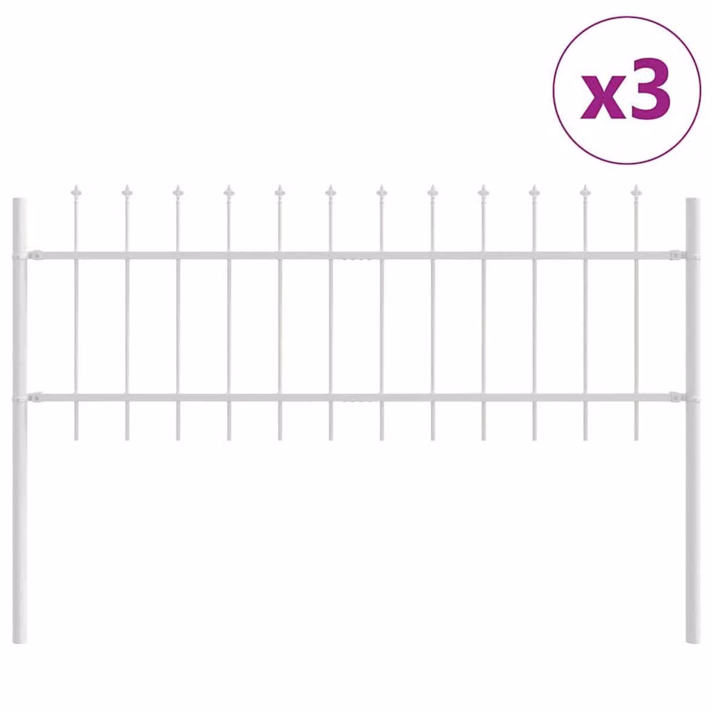 vidaXL Berkfield Home White Garden Fence Set of 3, Powder-Coated Steel, W/D/H: 170 x 3.5 x 110 cm – 2