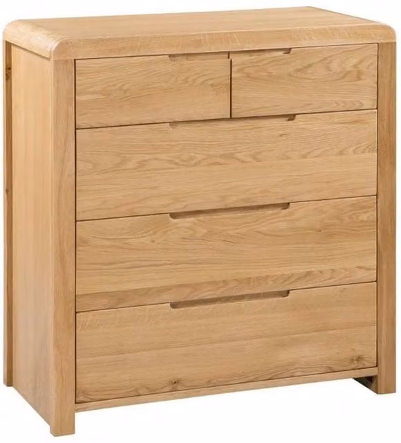 Ashfield Oak Curve 5 Drawer Chest in Light Oak Brown