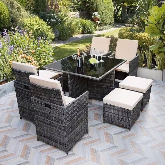 Home Garden Direct Ivy Bridge 8 Seat Rattan Cube Outdoor Dining Set in Beige