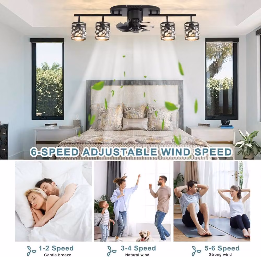 Garwarm Modern Black Crystal Ceiling Fan Light and Chandelier Set with Remote Control – 2