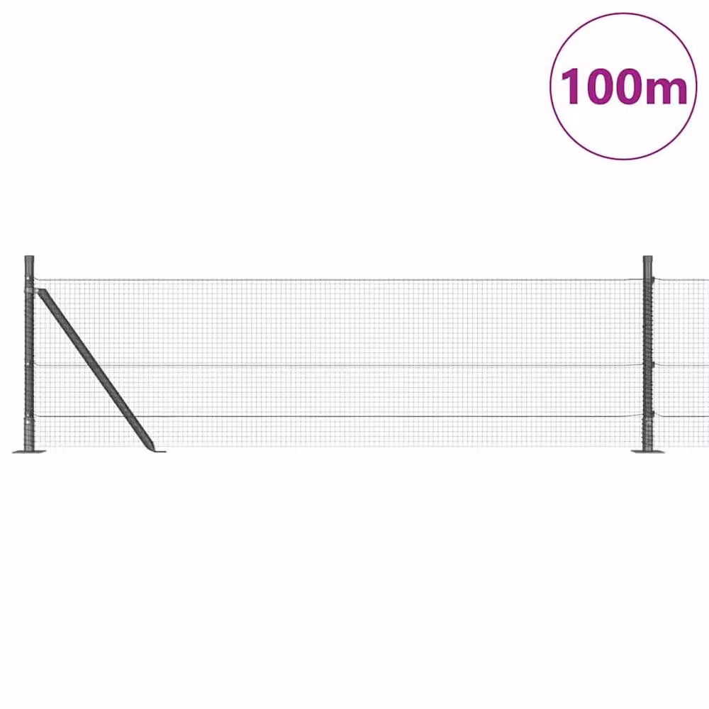 Berkfield Home Single-Bar Welded Wire Fence with 13 Flanged Posts, Galvanised Steel, Silver, 0.6 x 100 m – 2