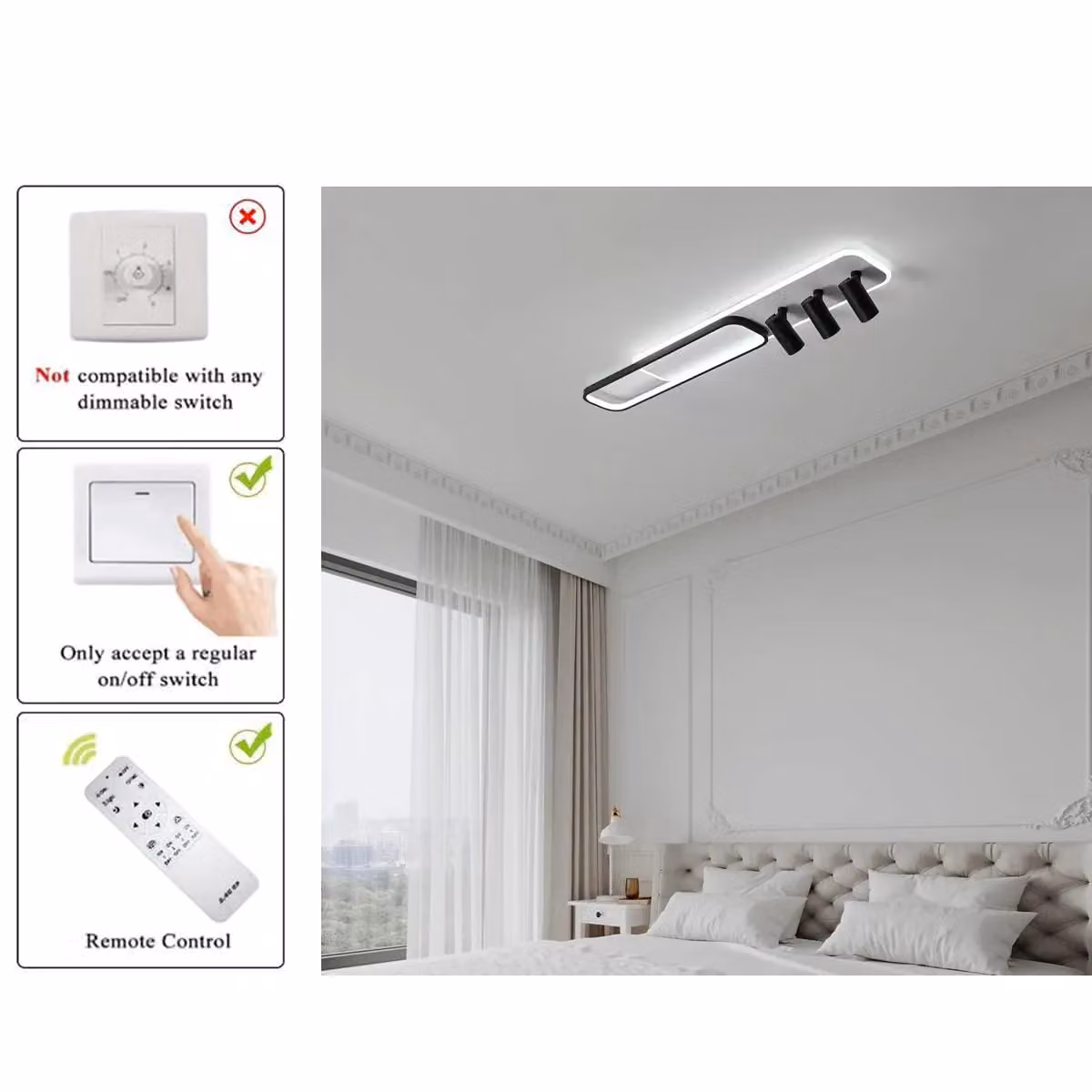 Garwarm Modern 3-Light Dimmable and Adjustable Track Ceiling Light in Black or White – 2