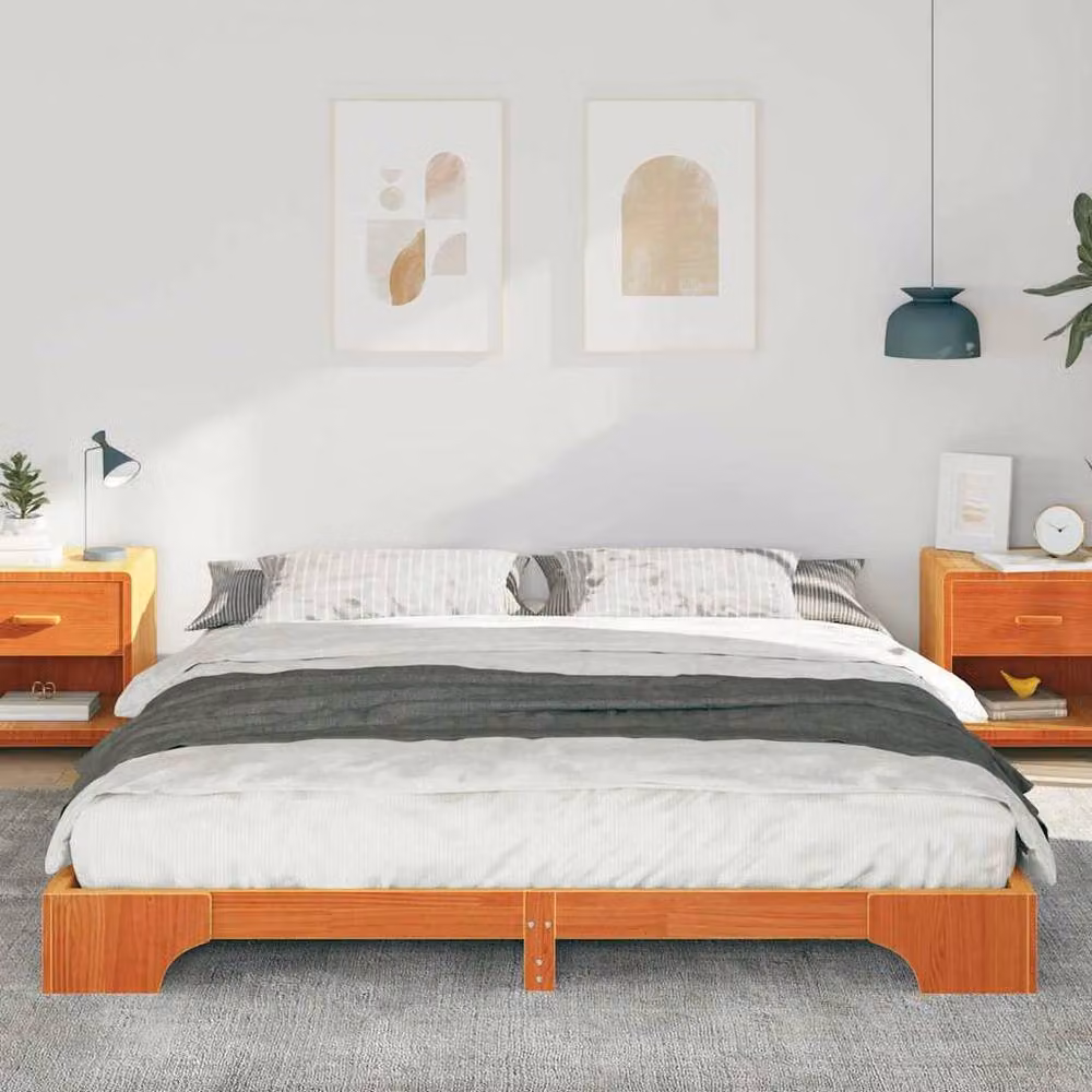 Berkfield Home Stylish Floor Bed Frame in Brown Solid Pine Wood W/D/H: 180 x 210 x 20 cm – 2