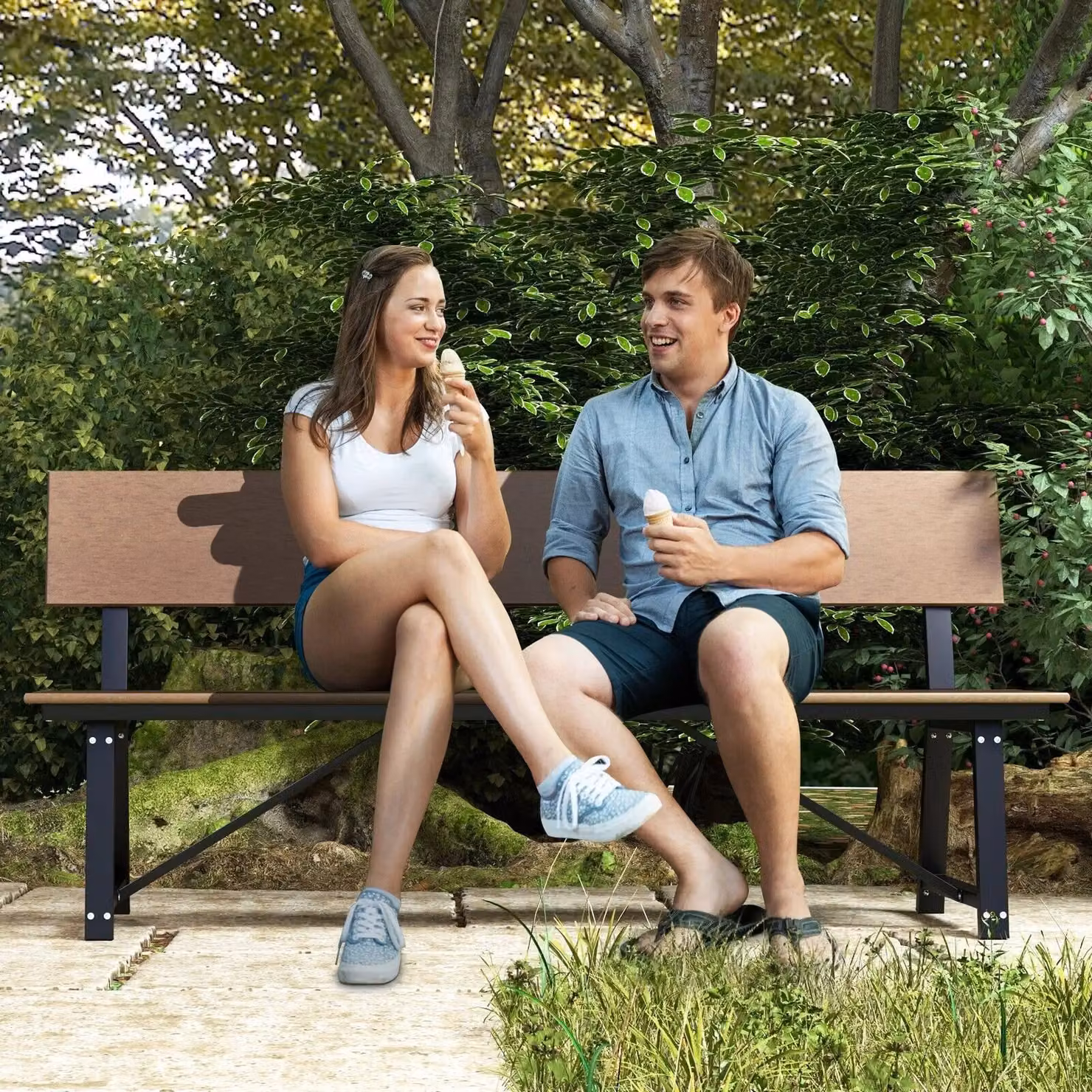 Costway 4-Person Outdoor Garden Bench with HDPE Backrest in Brown, 183 cm – 4