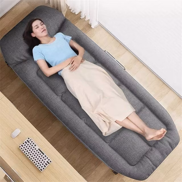 Havendro Heavy Duty Single Foldable Bed with Mattress, Grey, W: 55 cm, H: 170 cm
