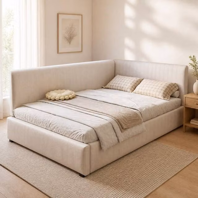 STILVORA Modern Upholstered Double Bed in Beige, W/D/H: 140 x 200 cm – 1