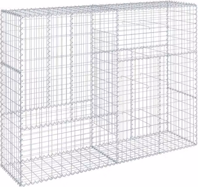Berkfield Home Silver Galvanised Steel Gabion Basket with Cover, W: 200 cm, D: 50 cm, H: 150 cm