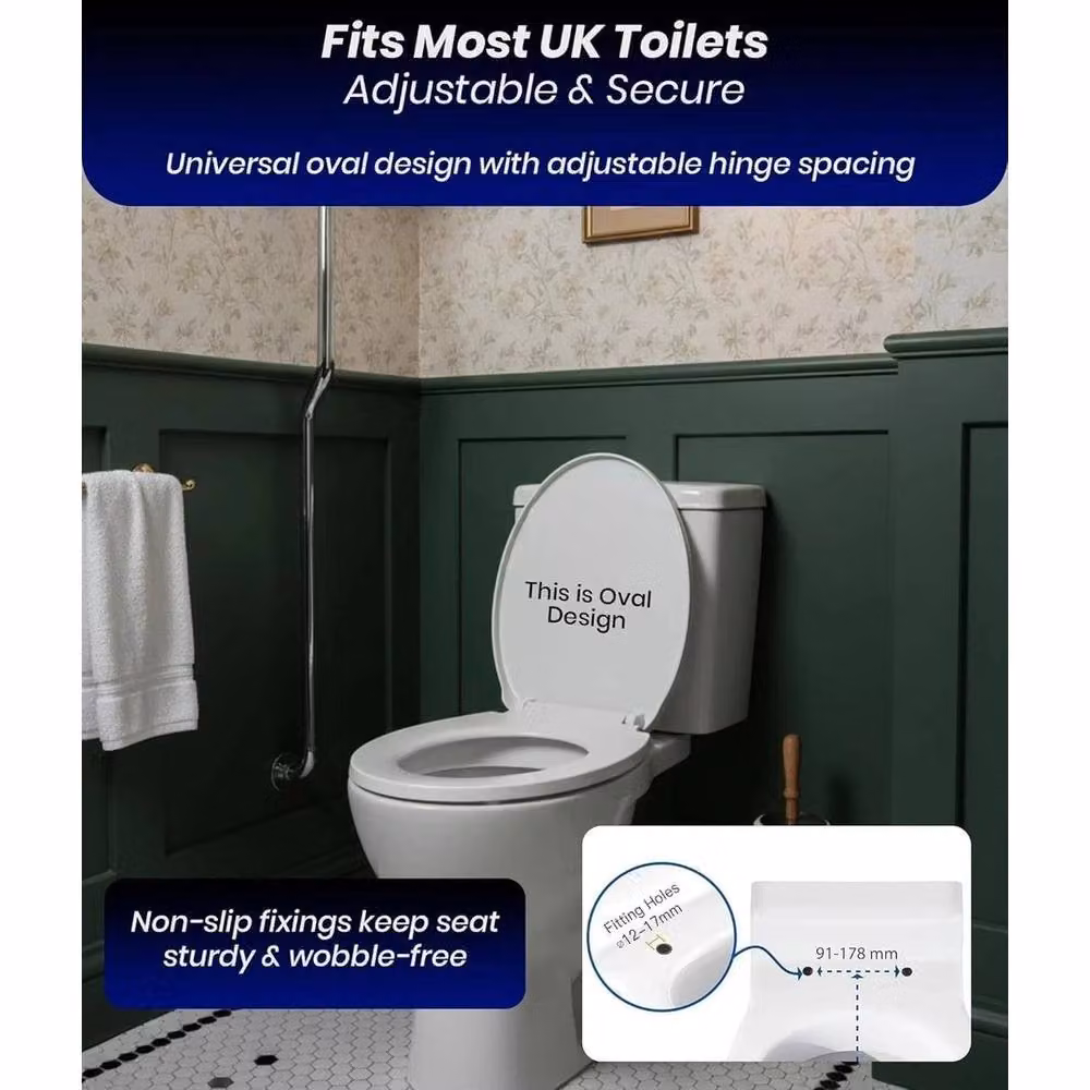 FLAVORA White Oval Soft Close Toilet Seat with Quick Release, W: 52.0 cm, L: 35.0 cm – 2
