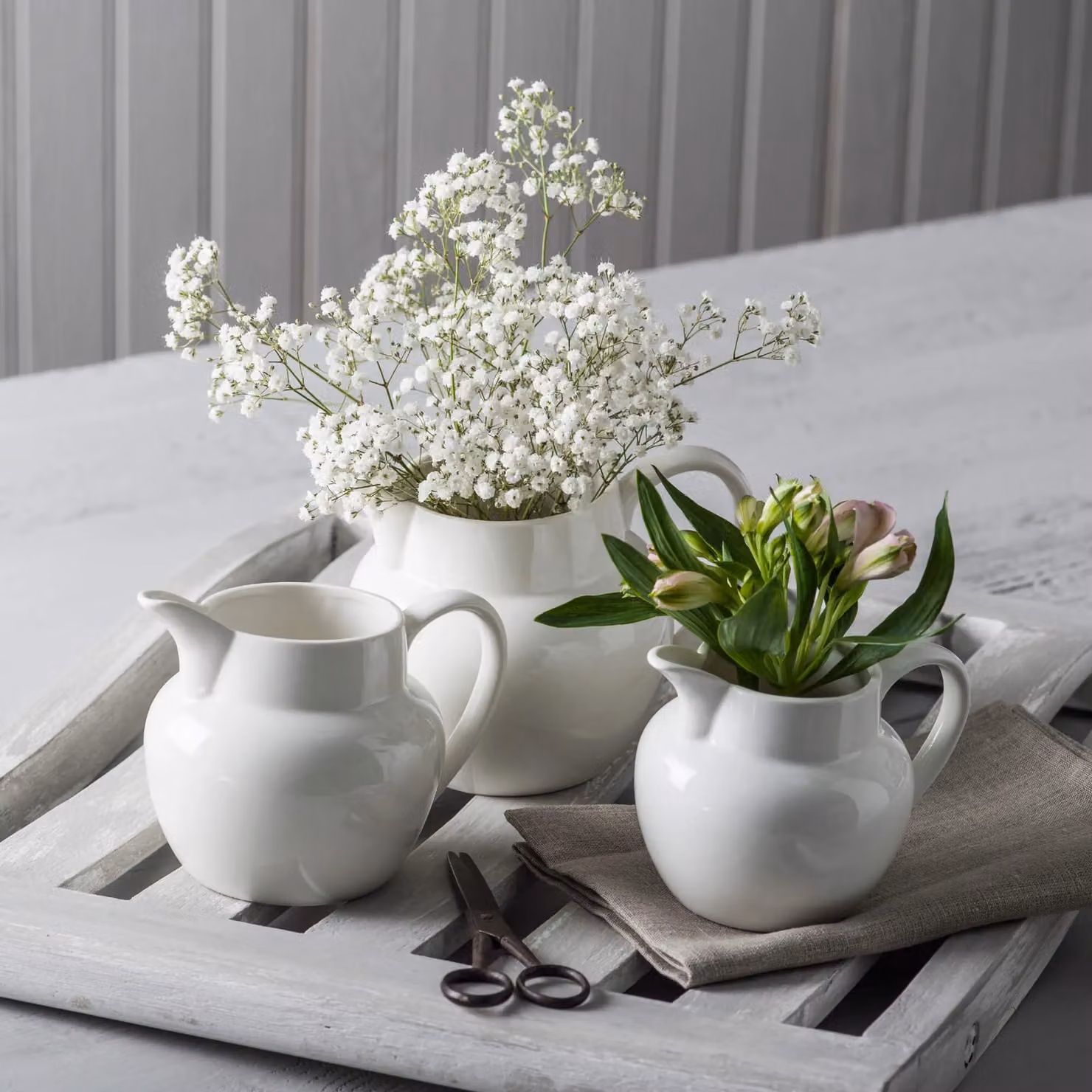 WM Bartleet & Sons White Ceramic Round Bellied Jug Set of 3 – 2
