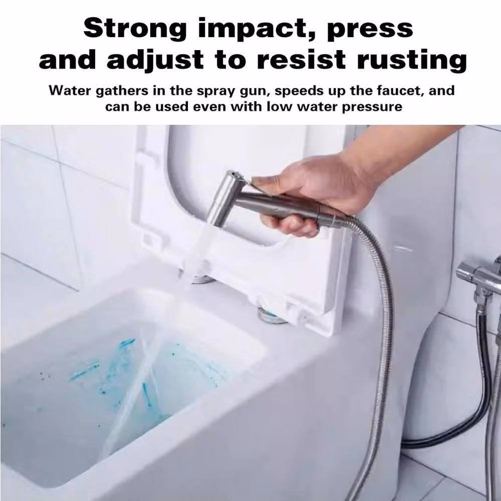 VOGREX Handheld Shattaf Bidet Spray Kit in Silver Brushed Steel – 4