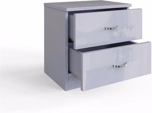 Nordara 2 Drawer Bedside Table Grey Gloss Front and Matt Frame