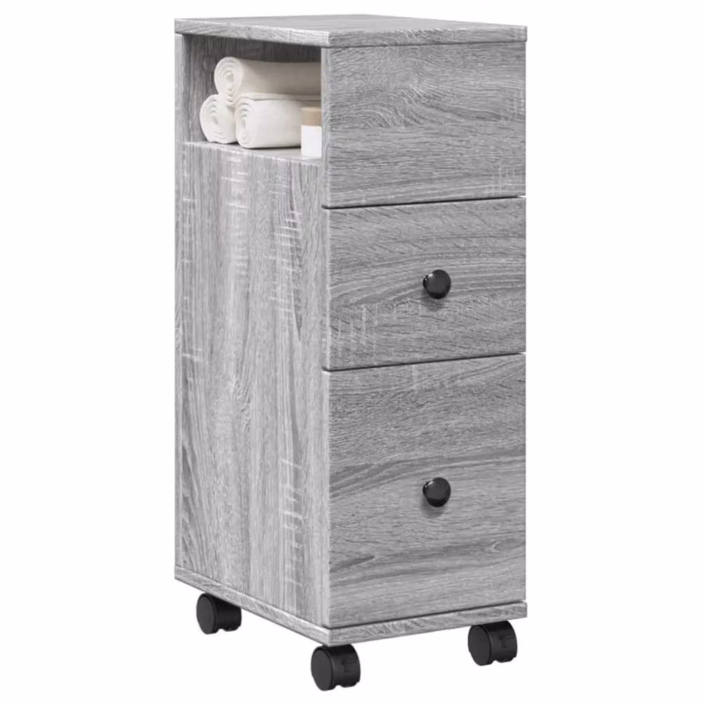Berkfield Home Narrow Freestanding Bathroom Cabinet with Wheels in Grey Sonoma Engineered Wood – 2