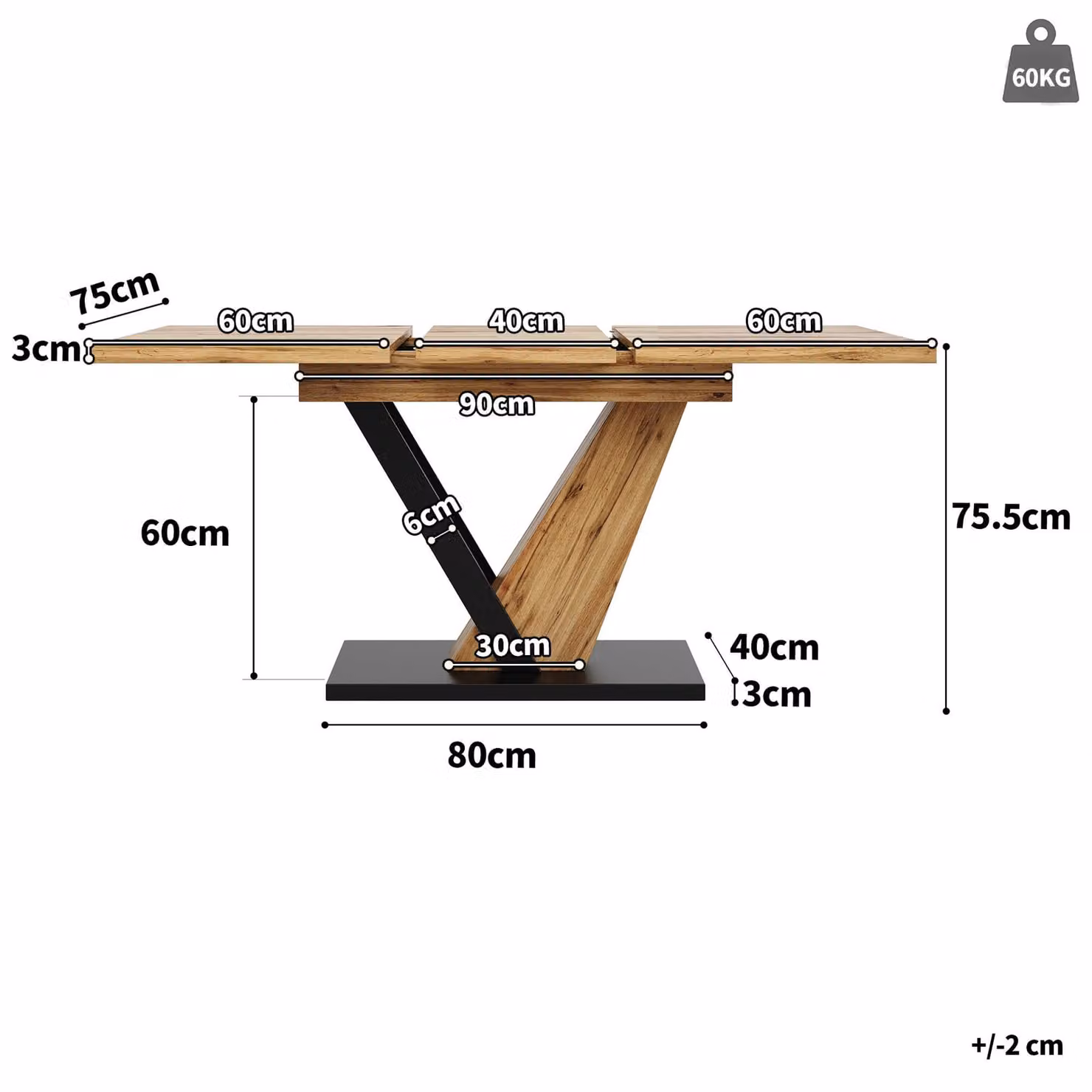 Aosom UK Extendable Rectangular Dining Table with Marble-Effect MDF Top and Metal X-Frame, Brown, W: 120-160 cm, D: 75 cm, H: 75.5 cm