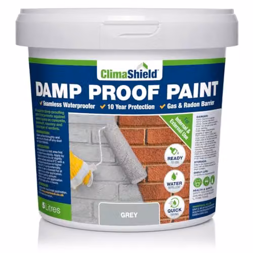 SmartSeal Solvent-Free Damp Proof Paint for Interior and Exterior Walls, Ceilings and Floors, Grey, 5 Litres
