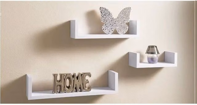 Kelvenix Set of 3 U Shape Floating Wall Shelves in White