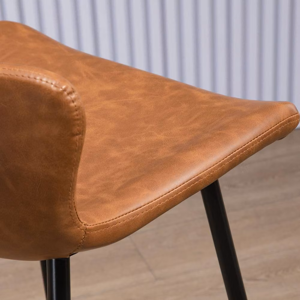 STILVORA Set of 2 Vintage Brown Faux Leather Bar Stools with Metal Frame – 4