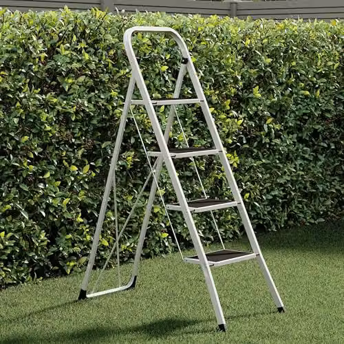 Home Vida 4 Step Heavy Duty Steel Folding Ladder in White, Max Load 150kg, H 127 cm x W 47 cm – 6