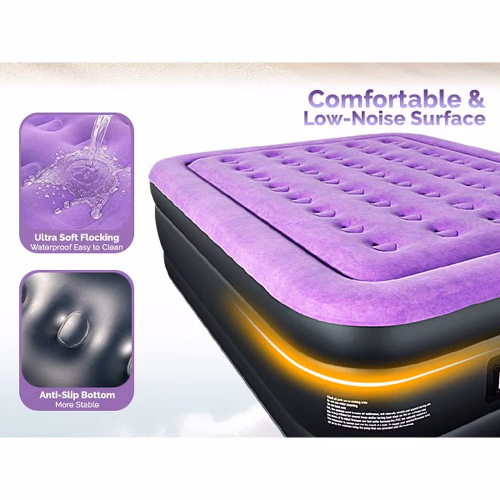 KORVIXA Purple King Air Inflatable Mattress with Built-in Electric Pump, Double Size – 4