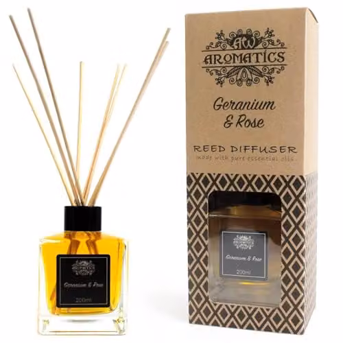 KDMD Geranium and Rose Essential Oil Reed Diffuser, 200ml, Black