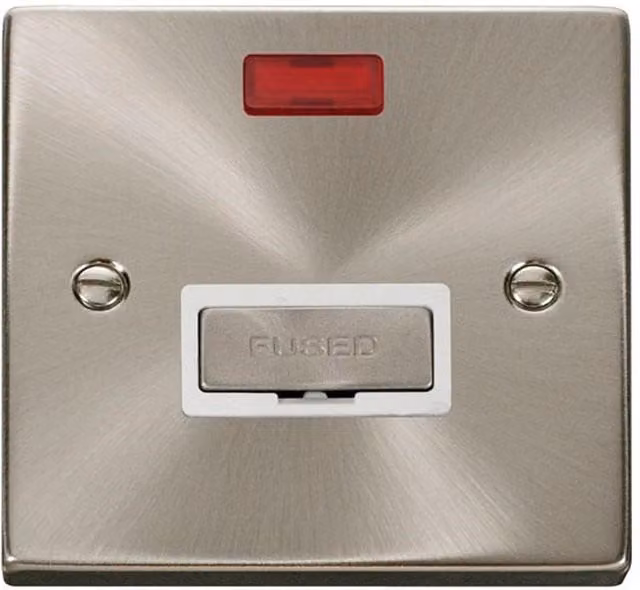 SE Home 13A Fused Ingot Connection Unit with Neon in Satin Brushed Chrome and Metallic Silver