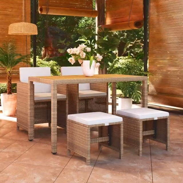 Berkfield Home Garden Dining Set in Beige and White with Acacia Wood and Powder Coated Steel