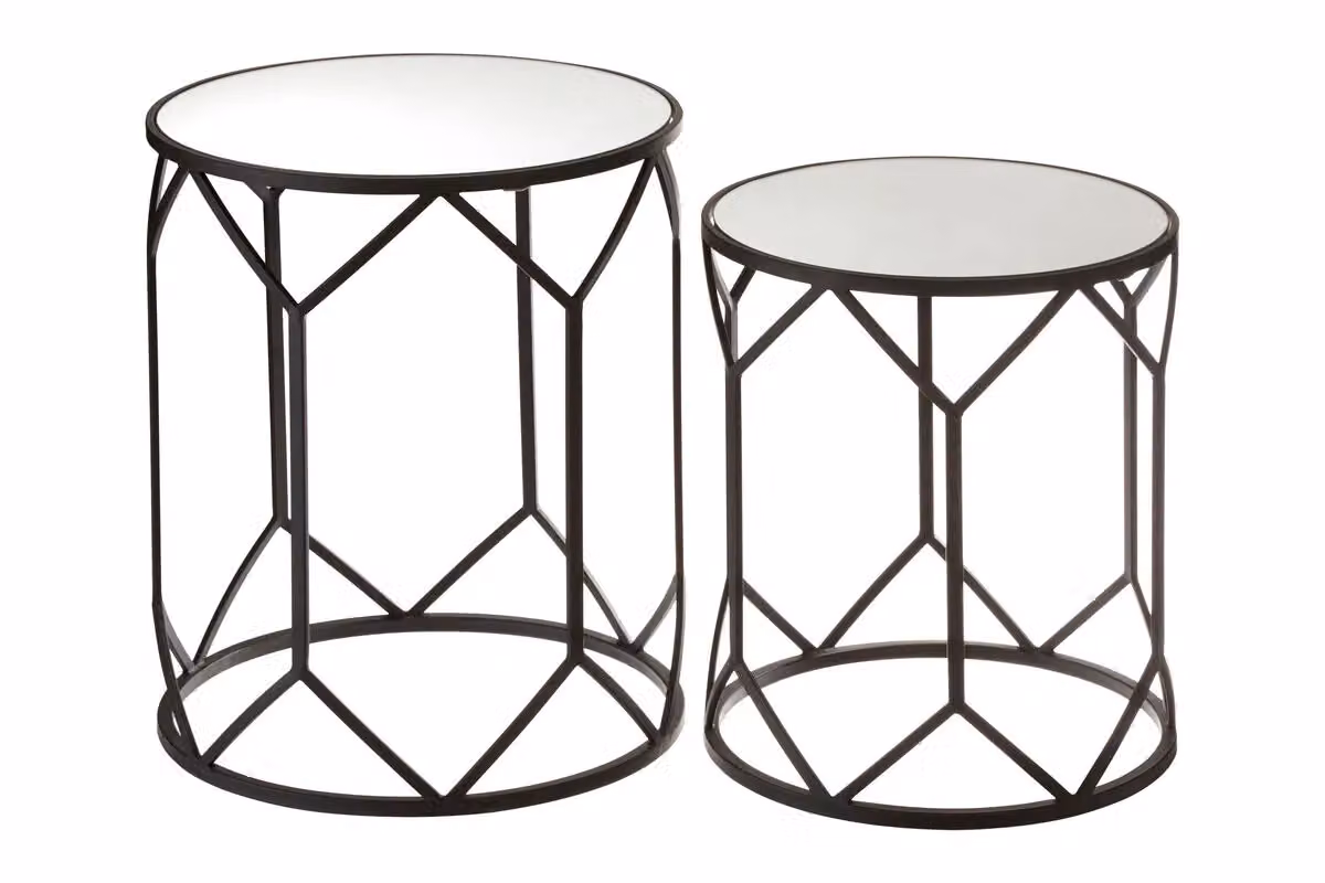 Orsina Set of 2 Black Geometric Side Tables with Mirrored Glass Tops – 4