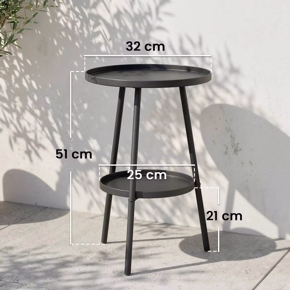 VOGREX Round 2-Tier Metal Garden Side Table, Black – 2