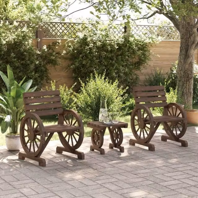 Berkfield Home Beautiful 3 Piece Brown Solid Wood Garden Lounge Set with Armchair and Ottoman