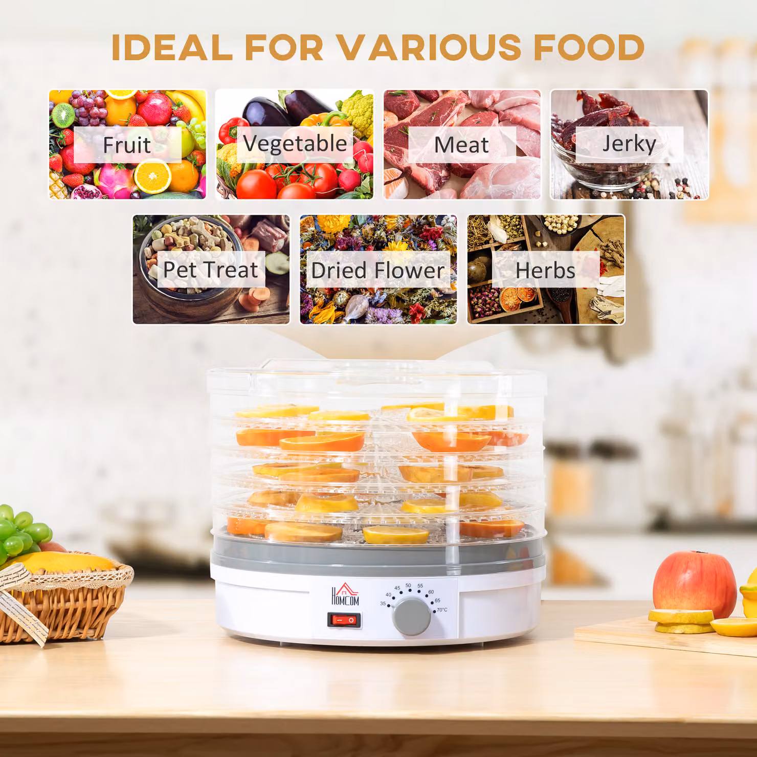 HOMCOM 5 Tier Food Dehydrator 245W White – 2