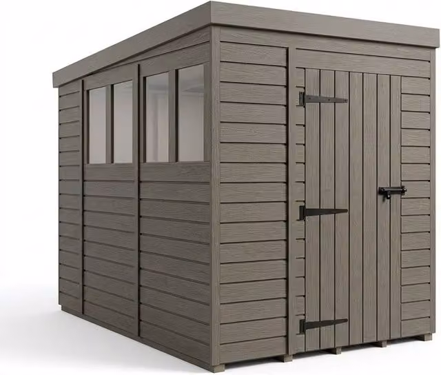Buttercup Farm Grey Composite Pent Garden Shed with Single Door and Windows W/D/H: 183 x 305 x 210 cm – 1