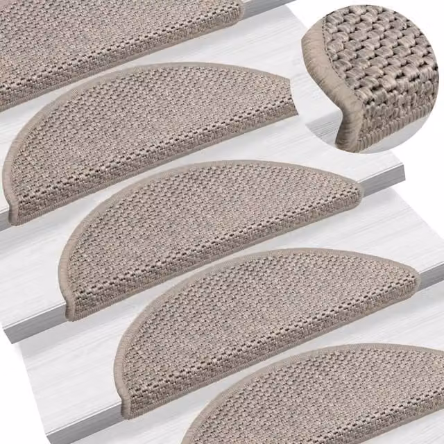 Berkfield Home Self-adhesive Sisal-Look Stair Mats, 15 Pieces, Silver in Taupe, W: 56 cm, D: 17 cm, H: 3 cm