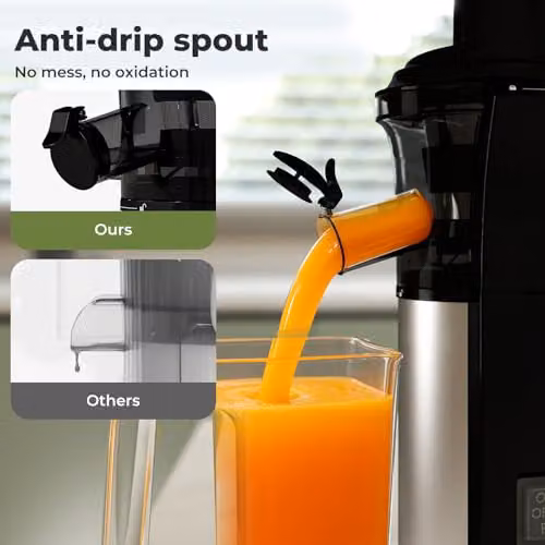 Spector Slow Juicer Black and Silver Masticating Cold Press Juice Extractor with Dishwasher Safe Parts – 8