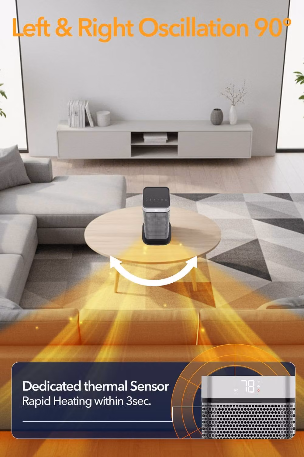 Air Pro 17 inch Portable Ceramic Electric Space Heater with LED Display and Remote Control in Grey – 5