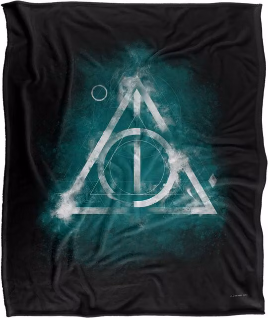Warner Brothers Harry Potter Geometric Deathly Hallows Fleece Blanket in White and Black, W: 152 cm, D: 127 cm – 1