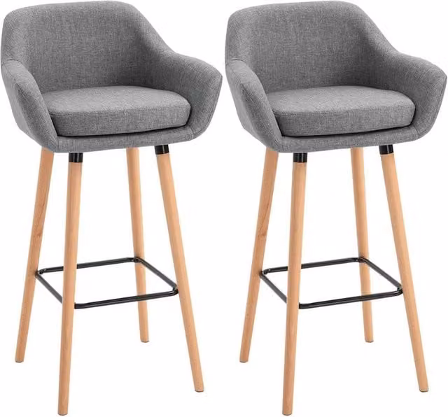 KORVIXA Set of 2 Grey Upholstered Fabric Bucket Seat Bar Stools