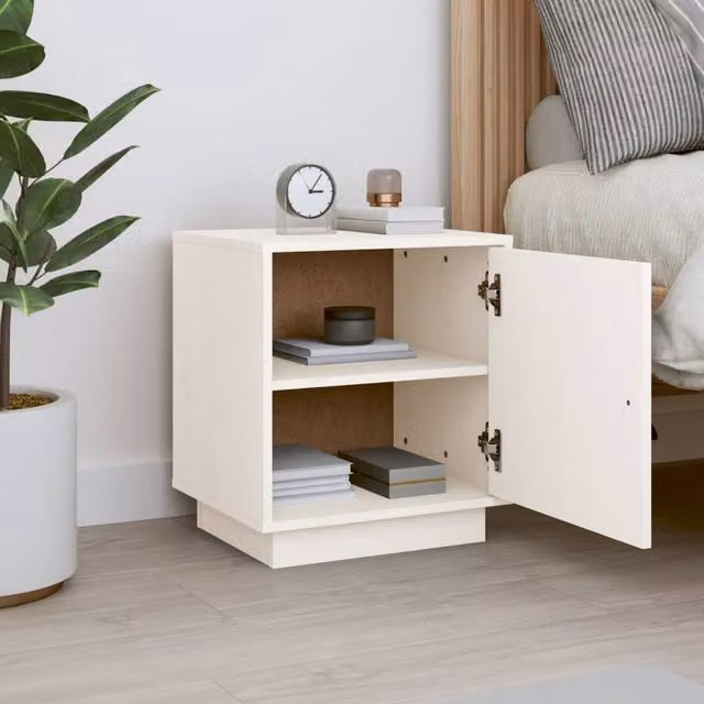 Berkfield Home Beautiful Bedside Cabinet in White Solid Wood Pine, W/D/H: 40 x 34 x 45 cm
