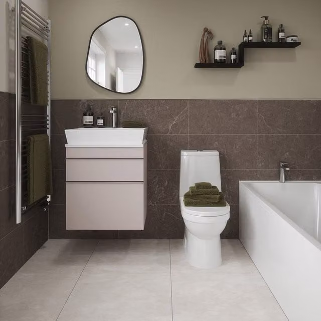 Johnson Tiles Dakota Matt Rectified Porcelain Wall Tile Sample - Basalt Grey and Brown Stone Look