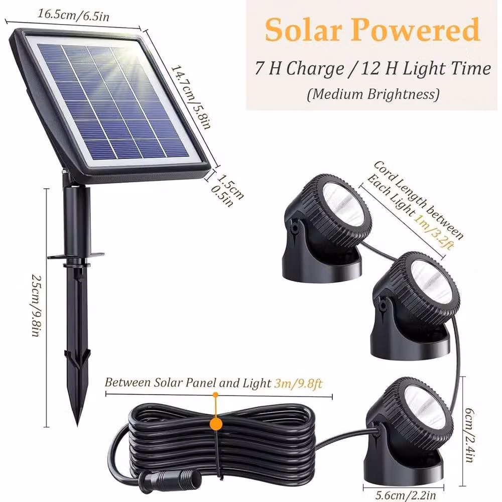 KORVIXA 6-in-1 RGB Colour Changing LED Solar Floodlight in Black, Height: 100 cm – 2