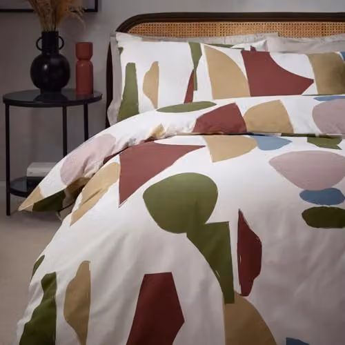 HOEM Meta Abstract Geometric Cotton Rich Reversible Duvet Cover Set with Pillowcase, Multicolour, Double (140 x 200 cm) – 2