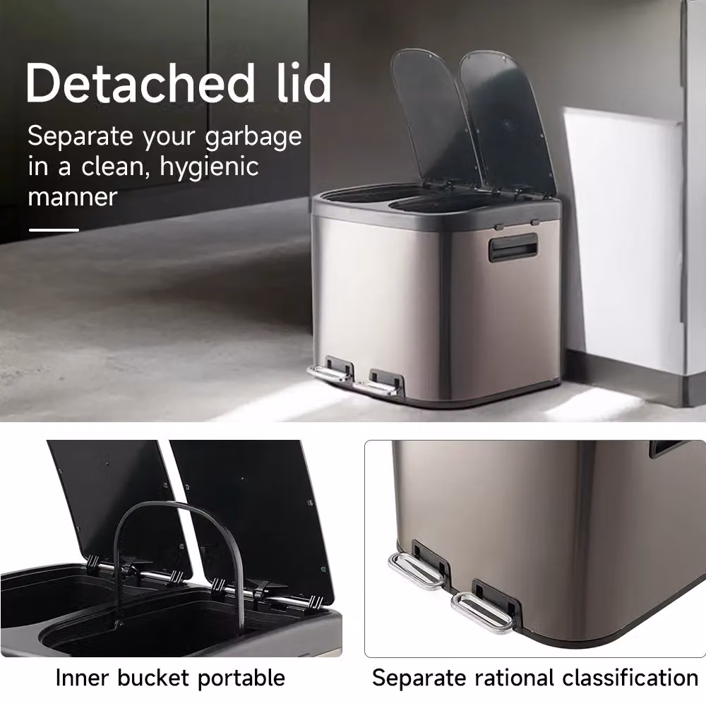 Living and Home 20L Stainless Steel 2-Compartment Pedal Bin with Dry and Wet Separation in Black – 4