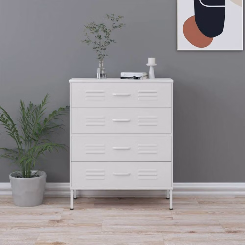 Berkfield Home White Metal Chest of Drawers W: 80 cm, D: 35 cm, H: 101.5 cm – 2