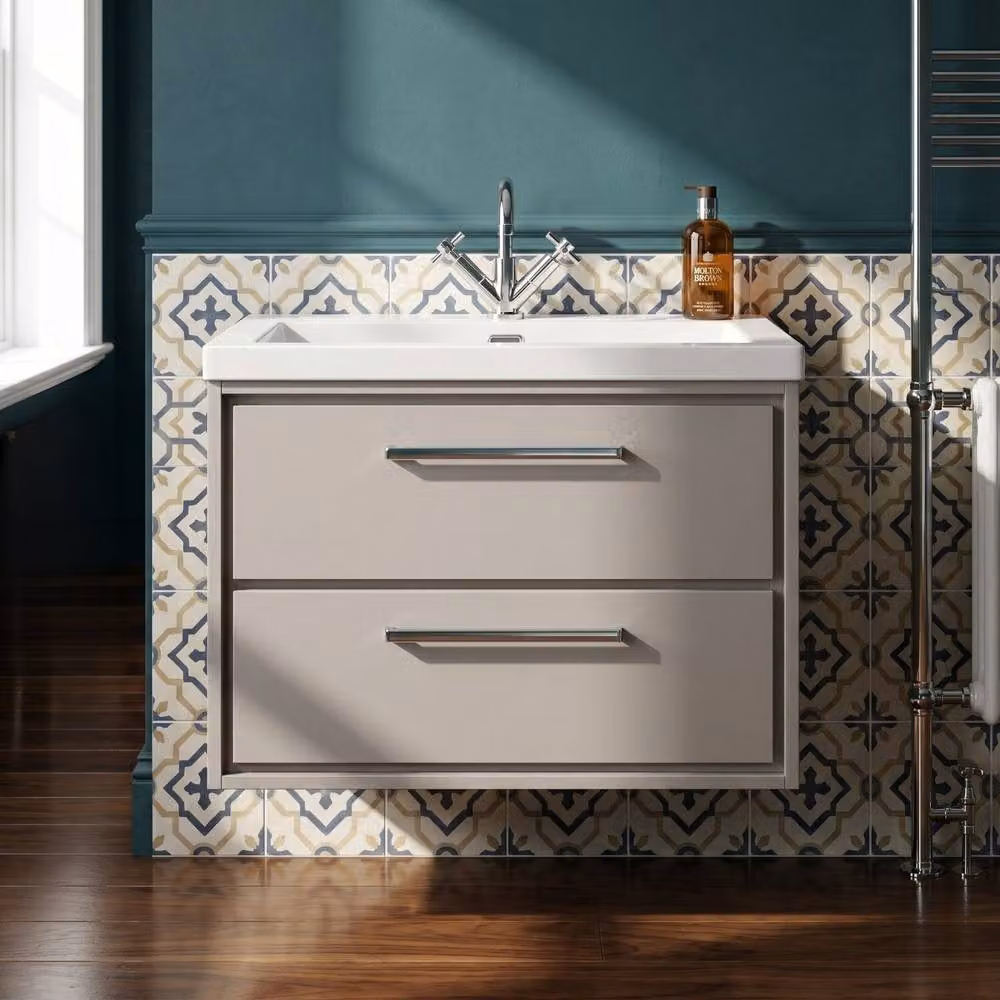 Balterley Modern Wall Hung Fireclay Basin with 2 Soft-Close Drawers, Grey, W: 80 cm – 3