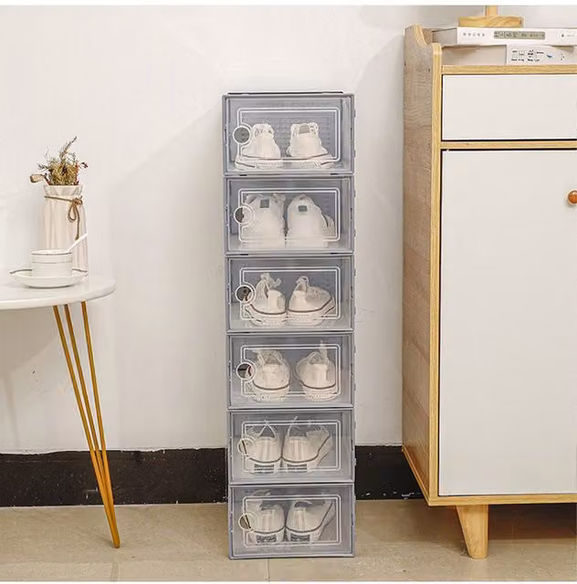 Living and Home 12 Piece Foldable Grey and Transparent Plastic Shoe Storage Boxes – 1